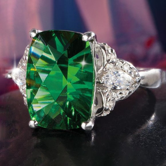 🔥 Dainty Large Square Cut Green Zircon Emerald Rings for Women, PD502 - Picture 4 of 5
